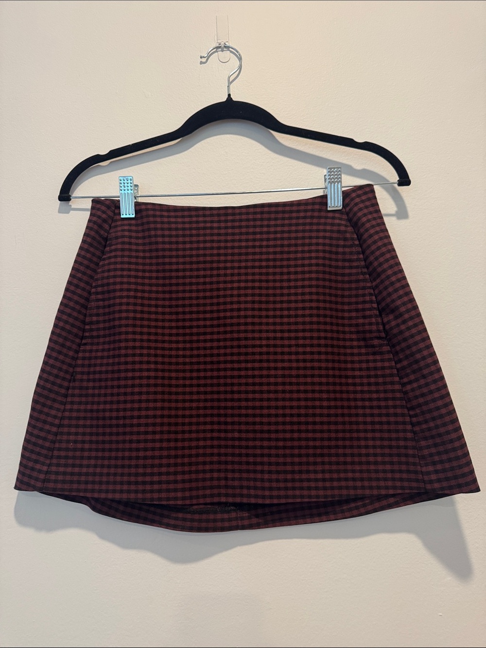Women's Burgundy Gingham Plaid Mini Skirt